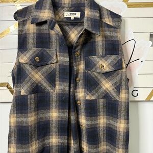 Ci Sono  Navy and Beige Plaid Button Down Shirt 109